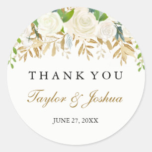 Gold Floral Leaf Vielen Dank für Ihr Hochzeitstick Runder Aufkleber