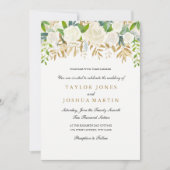 Gold Floral Leaf Wasserfarbe Einladung (Vorderseite)
