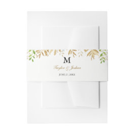 Gold Floral Leaf Wasserfarbe Hochzeitsband Einladungsbanderole