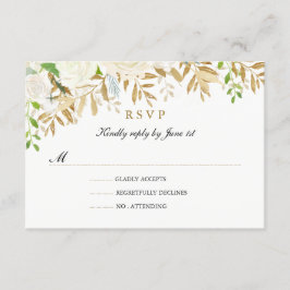 Gold Floral Leaf Watercolor Wedding RSVP