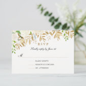 Gold Floral Leaf Watercolor Wedding RSVP (Stehend Vorderseite)