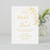 Gold Floral Leaf Wedding Folieneinladung (Stehend vorne)