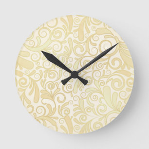 Gold floral leaves pattern runde wanduhr