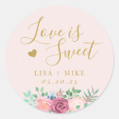Gold Floral Liebe ist süße Gastgeschenk Hochzeit R Runder Aufkleber (Vorderseite)