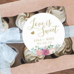 Gold Floral Liebe ist süße Gastgeschenk Hochzeit Runder Aufkleber