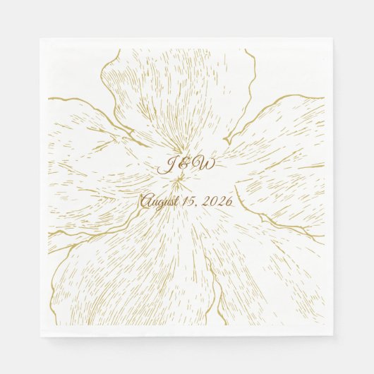 Gold Floral Line Art Botanical Wedding Luncheon Serviette (Vorderseite)