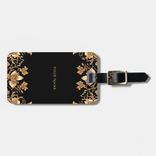 Gold Floral Luggage Tag Gepäckanhänger (Vorderseite horizontal)
