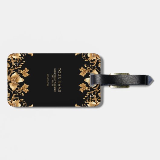Gold Floral Luggage Tag Gepäckanhänger (Rückseite horizontal)