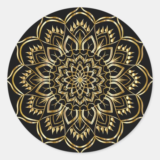 Gold Floral Mandala Runder Aufkleber (Vorderseite)