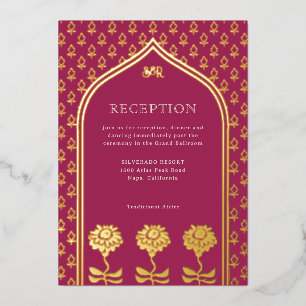 Gold Floral Marigold Indian Wedding Reception Folieneinladung