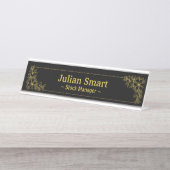 Gold Floral mit Rahmen Schreibtischnamensplakette (Vorderseite )