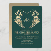 Gold Floral Monogram Emerald Wedding Einladung (Vorne/Hinten)