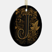 Gold Floral Monogram J Keramik Ornament (Rechts)