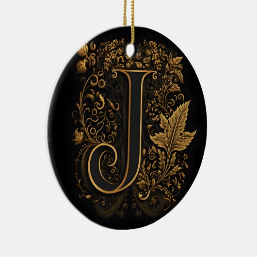 Gold Floral Monogram J Keramik Ornament (Rechts)