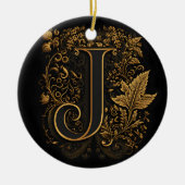 Gold Floral Monogram J Keramik Ornament (Vorne)