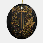 Gold Floral Monogram J Keramik Ornament (Links)