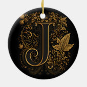 Gold Floral Monogram J Keramik Ornament (Hinten)