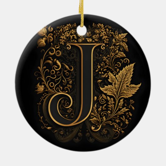 Gold Floral Monogram J Keramik Ornament (Hinten)