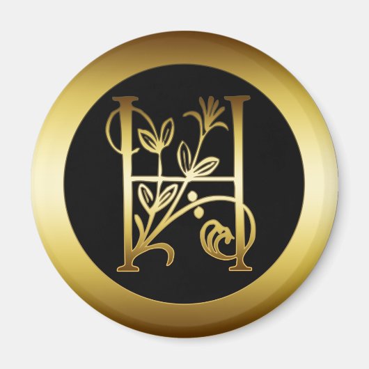 GOLD FLORAL MONOGRAM LETTER H MAGNET (Vorne)