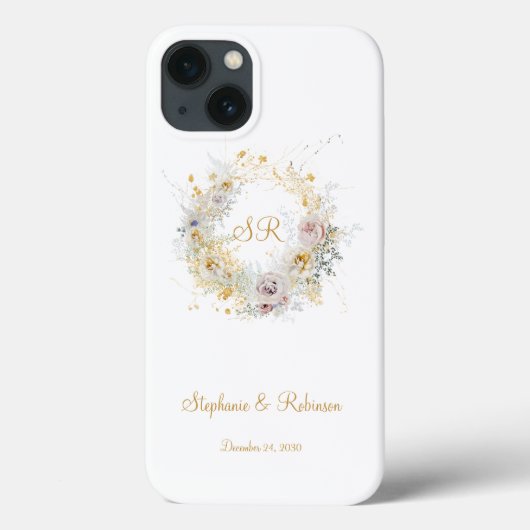 Gold Floral Monogram Logo Hochzeitsgeschenk Case-Mate iPhone Hülle (Rückseite)