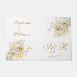 Gold Floral Monogram Logo Hochzeitsgeschenk Fußmatte