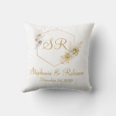 Gold Floral Monogram Logo Hochzeitsgeschenk Kissen (Rückseite)