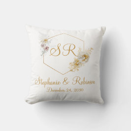 Gold Floral Monogram Logo Hochzeitsgeschenk Kissen