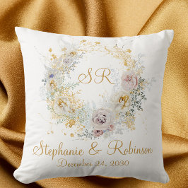 Gold Floral Monogram Logo Hochzeitsgeschenk Kissen