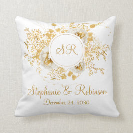 Gold Floral Monogram Logo Hochzeitsgeschenk Kissen