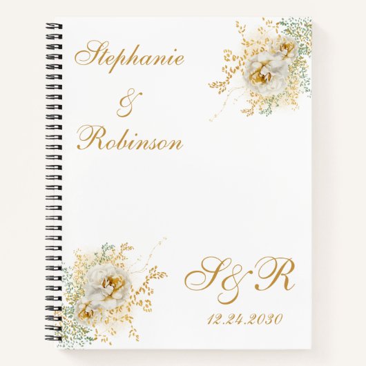 Gold Floral Monogram Logo Hochzeitsplaner Notizblock (Vorderseite)