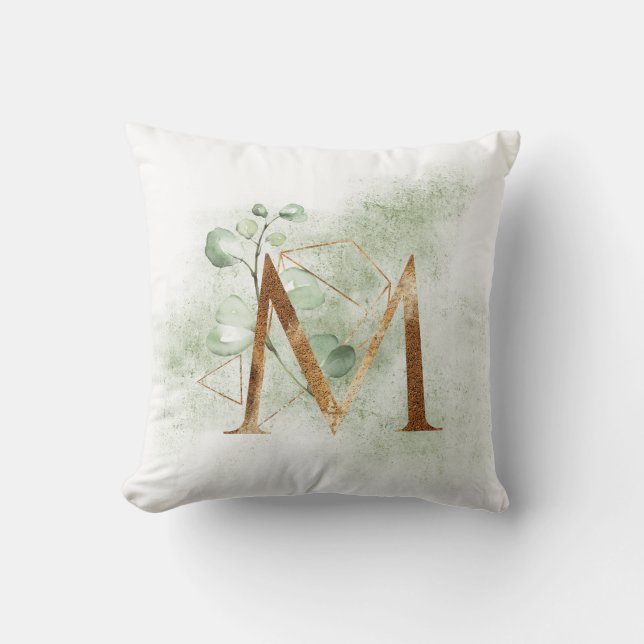 Gold Floral Monogram M Pilze Kissen (Vorderseite)