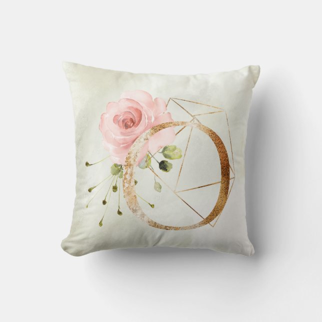 Gold Floral Monogram O Pillow Kissen (Vorderseite)