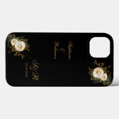 Gold Floral Monogram on Black Wedding Case-Mate iPhone Hülle (Rückseite (Horizontal))