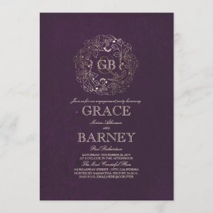 Gold Floral Monogram Vintag Plane Engagement Party Einladung