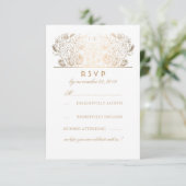 Gold Floral Navy and White Wedding RSVP Card Karte (Stehend Vorderseite)