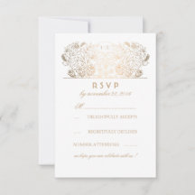 Gold Floral Navy and White Wedding RSVP Card