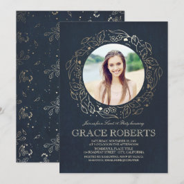 Gold Floral Navy Vintag | Sweet 16 Geburtstag Einladung