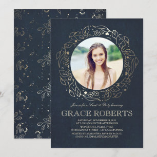 Gold Floral Navy Vintag Sweet 16 Geburtstag Einladung