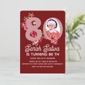 Gold Floral Number 80. Geburtstag Einladung Templa (Stehend Vorderseite)