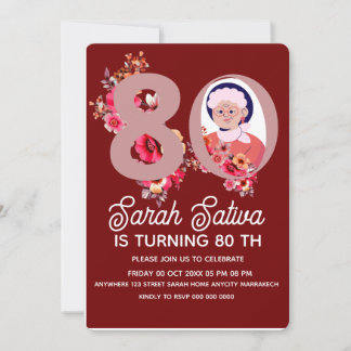 Gold Floral Number 80. Geburtstag Einladung Templa