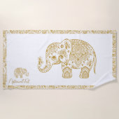 Gold Floral Paisley Elephant Illustration Strandtuch (Vorderseite)