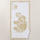 Gold Floral Paisley Elephant Illustration Strandtuch (Vorderseite)