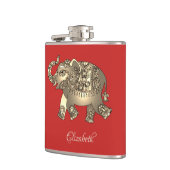 Gold Floral Paisley Elephant, rot-Personalisiert Flachmann (Links)