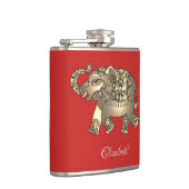 Gold Floral Paisley Elephant, rot-Personalisiert Flachmann (Rechts)