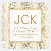 Gold Floral Paisley Muster Quadratischer Aufkleber (Vorderseite)