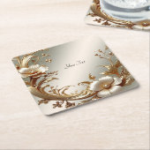 Gold Floral Paper Coaster Rechteckiger Pappuntersetzer (angewinkelt)