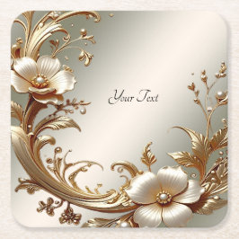 Gold Floral Paper Coaster Rechteckiger Pappuntersetzer