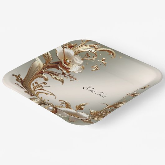 Gold Floral Paper Plate Pappteller (Gewinkelt)
