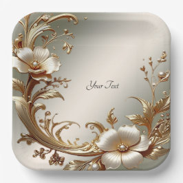 Gold Floral Paper Plate Pappteller
