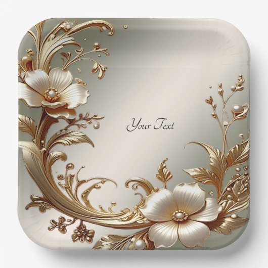 Gold Floral Paper Plate Pappteller (Vorderseite)